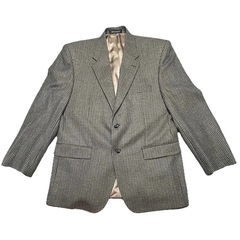 Chaps Men's Blazer Jacket SportsCoat Houndstooth 100% Lambswool Size 42R‎
